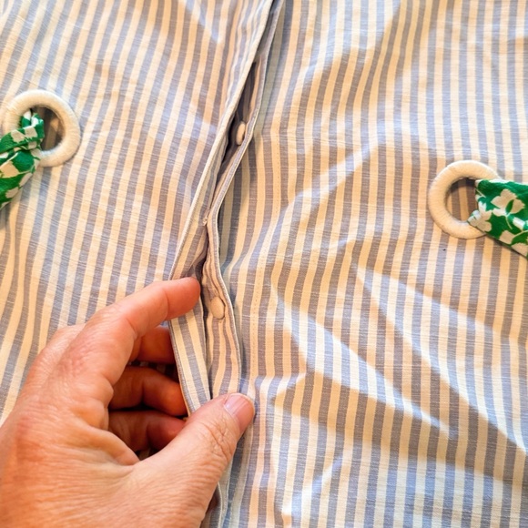 TANYA TAYLOR Blue Striped Blouse w Green Sash Women’s Top - Picture 11 of 14